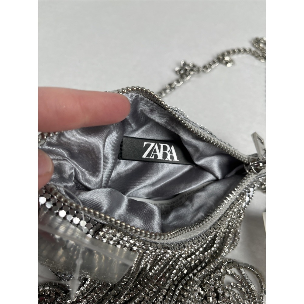 Zara Silver Metallic Fringe Chain Shoulder Clutch - Picture 5 of 6